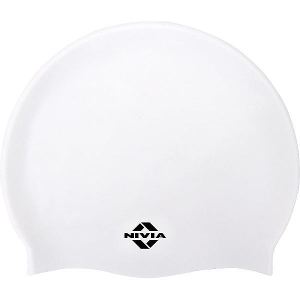 Foto van Nivia Classic Swimming Cap for Adults ( White, Material-Silicone ) Waterproof Swim Cap | Swimming Pool Cap | Protecting hair | Sun Exposure | Durable | Comfortable