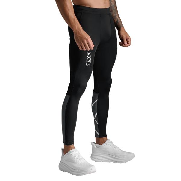 Foto van 2XU Light Speed React Compression hardloopbroek Black/White Reflective Heren L