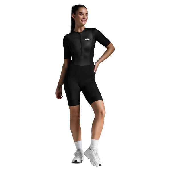Foto van 2XU Trisuit Aero Hex korte mouw Black/White Dames XL