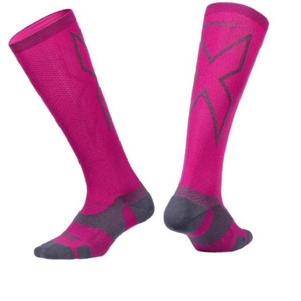 Foto van 2XU Vectr merino LC Full Lenght compressie hoge sokken roze L1