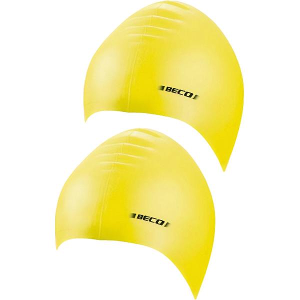 Foto van 2x stuks latex badmutsen geel voor volwassenen - Zwembad badmutsen