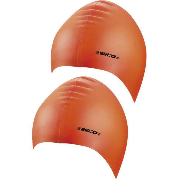 Foto van 2x stuks latex badmutsen oranje voor volwassenen - Zwembad badmutsen