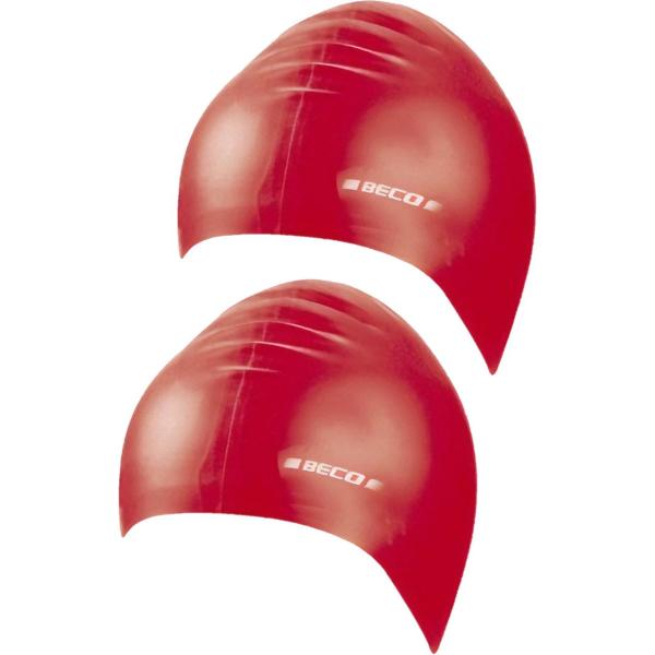 Foto van 2x stuks latex badmutsen rood voor volwassenen - Zwembad badmutsen