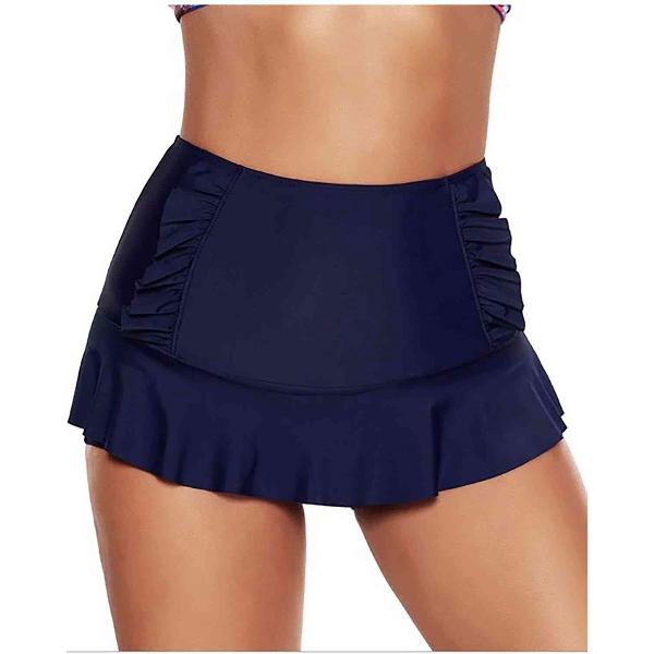 Foto van AMARANTA- Zwemrokje met ruches-Donker blauw- Maat 42 - Swimwear- Beachwear- Zwem- Strandmode