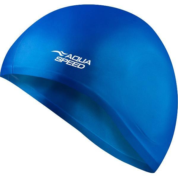 Foto van Aqua Speed Siliconen Badmuts - Zwemmuts met speciale uitsparing voor de oren - Blauw One Size