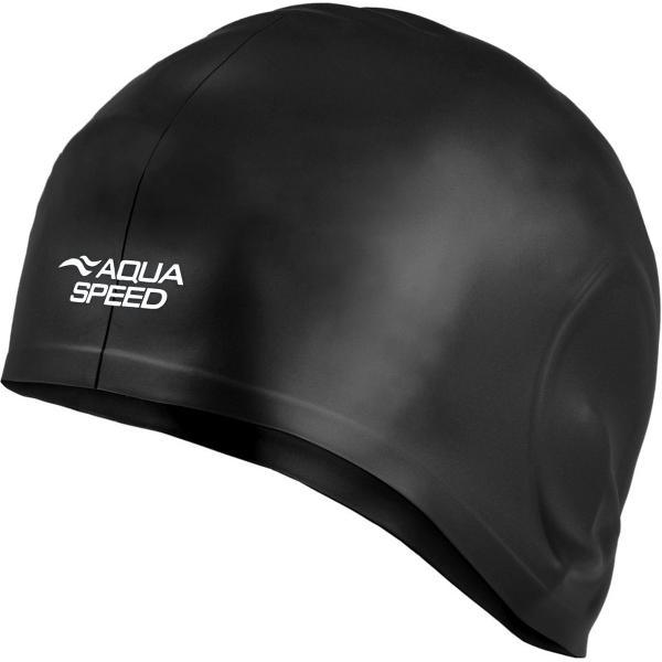 Foto van Aqua Speed Siliconen Zwem- en Badmuts - Comfortabel, Extra Groot voor Lang Haar, Met Speciale Ooruitsparing - Zwart
