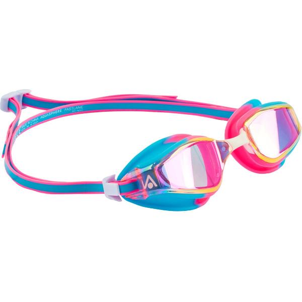 Foto van Aquasphere Fastlane - Zwembril - Volwassenen - Pink Iridescent Mirrored Lens - Multicolor/Blauw