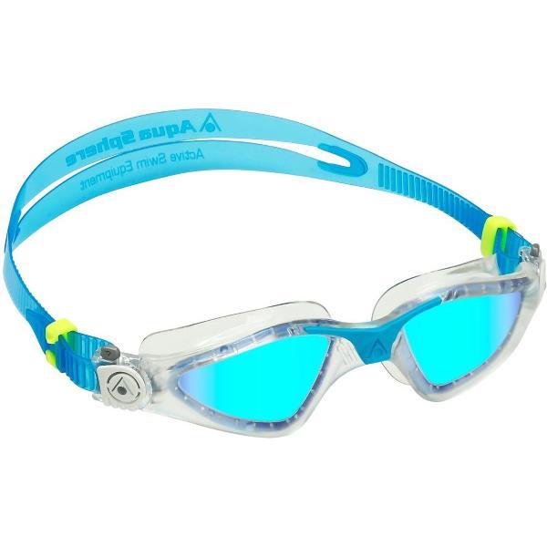 Foto van Aquasphere Kayenne - Zwembril - Volwassenen - Blue Titanium Mirrored Lens - Transparant/Turquoise