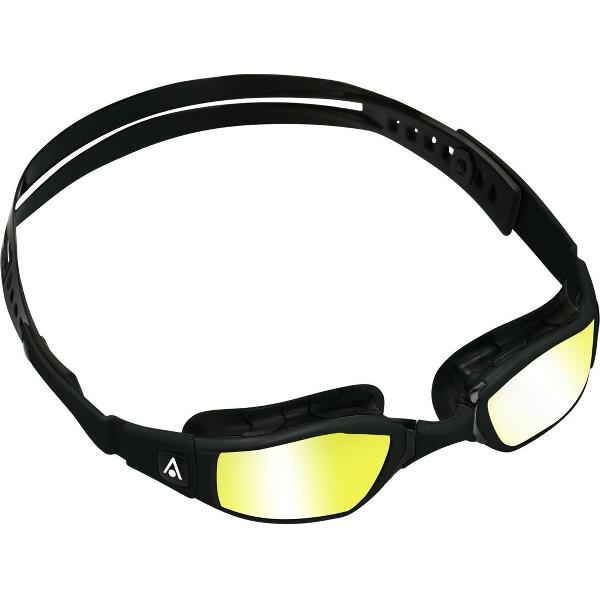 Foto van Aquasphere Ninja - Zwembril - Volwassenen - Yellow Titanium Mirrored Lens - Zwart