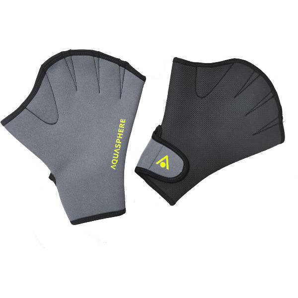 Foto van Aquasphere Swim Glove - Aquafitness Zwemhandschoenen - Volwassenen - Zwart/Geel - L