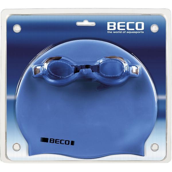 Foto van BECO zwembril setje, zwembril Barcelona met badmuts blauw/grijs