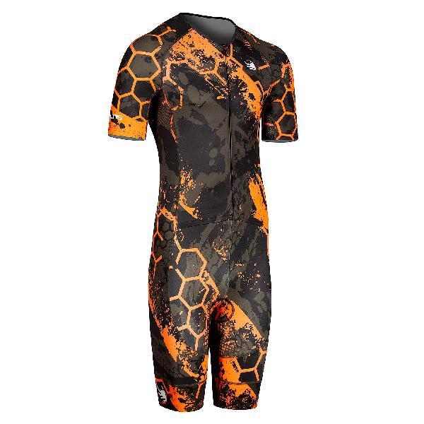 Foto van BTTLNS Typhon 2.0 HEXA trisuit korte mouw Artillery Green/Violent Orange heren
