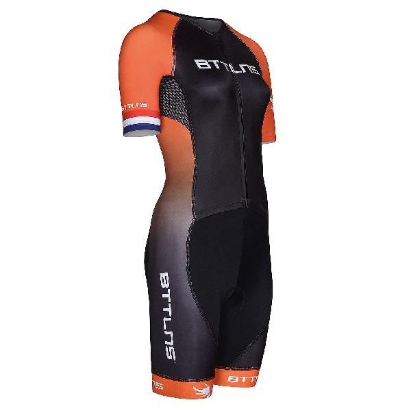 Foto van BTTLNS Typhon 2.0 trisuit korte mouwen zwart/oranje dames