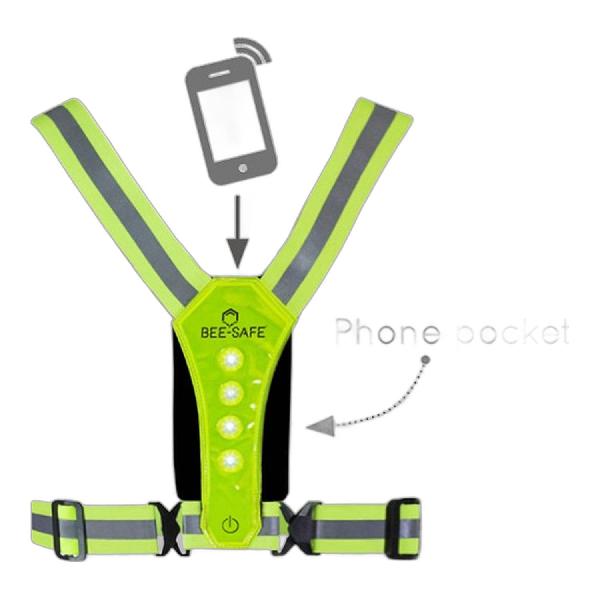 Foto van Bee Safe Led Harness USB Phone Pocket led harnas lime