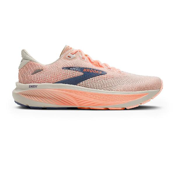 Foto van Brooks Ghost 18 hardloopschoenen Star White/Cyber Peach/Grey dames
