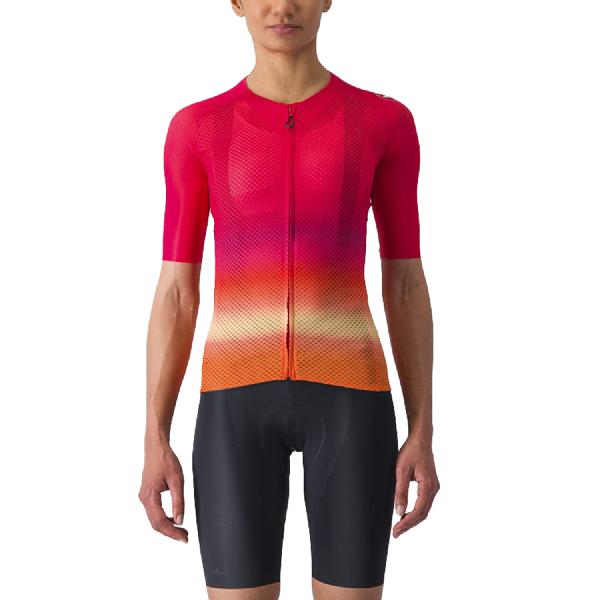 Foto van Castelli Climber's 4.0 korte mouw fietsshirt rood/oranje dames S