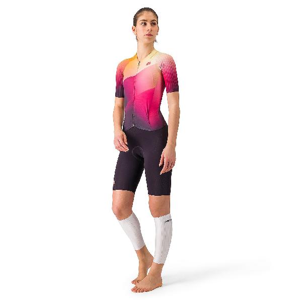 Foto van Castelli free sanremo 3 suit short sleeve zwart oranje dames