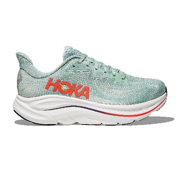 Foto van Hoka Clifton 10 hardloopschoenen Sage/Neon Flame WIDE Heren