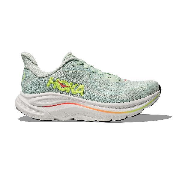 Foto van Hoka Clifton 10 hardloopschoenen Sea Glass/Neon Flame WIDE Dames