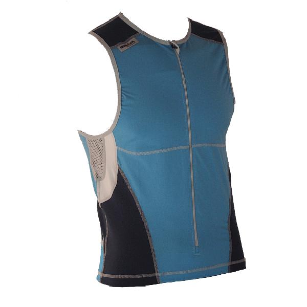 Foto van Ironman tri top front zip mouwloos bodysuit blauw heren