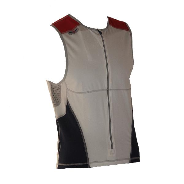 Foto van Ironman tri top front zip mouwloos bodysuit wit/blauw/rood heren