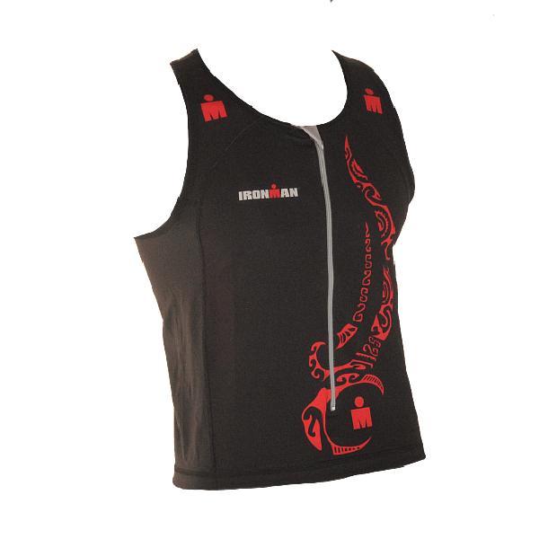 Foto van Ironman tri top front zip mouwloos multisport tattoo zwart/rood heren