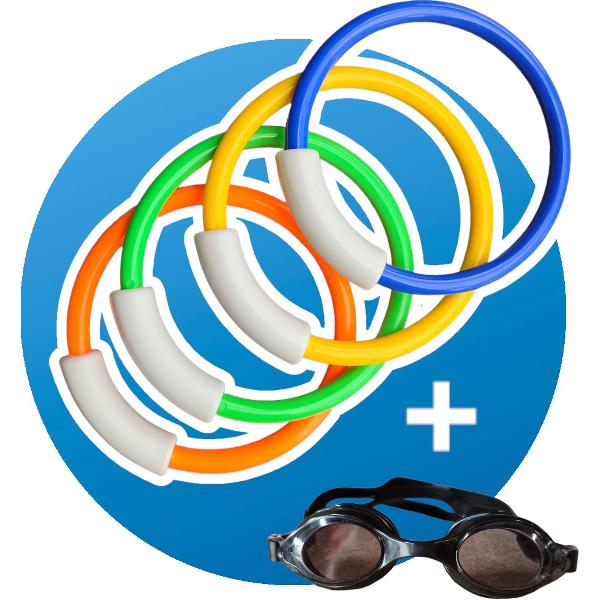 Foto van Jobber Playground Duikringen + gratis duikbril kinderen - Zwembad Speelgoed - Willekeurige kleur