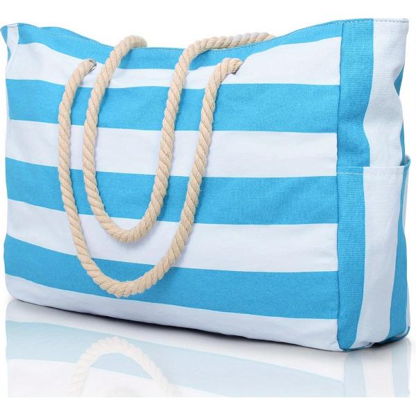 Foto van Livano Grote Ibiza Strandtas XL- Campingtas - Zwemtas - Weekendtas - Waterbestendig - Hemelsblauw