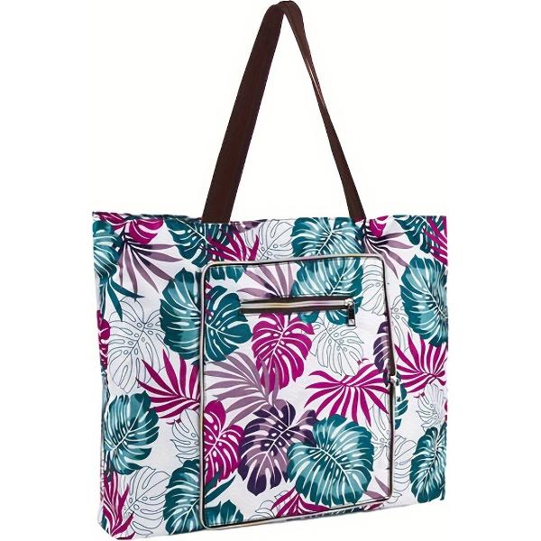 Foto van Livano Grote Ibiza Strandtas XL- Campingtas - Zwemtas - Weekendtas - Waterbestendig - Zandbestendig - Bladeren