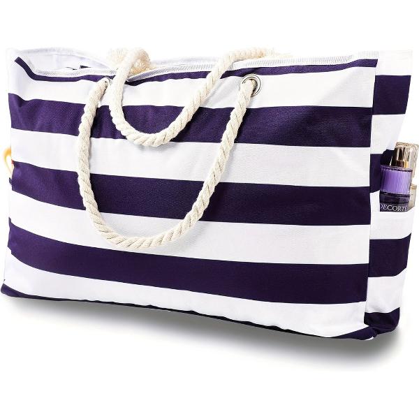 Foto van Livano Grote Ibiza Strandtas XL- Campingtas - Zwemtas - Weekendtas - Waterbestendig - Zandbestendig - Blauw