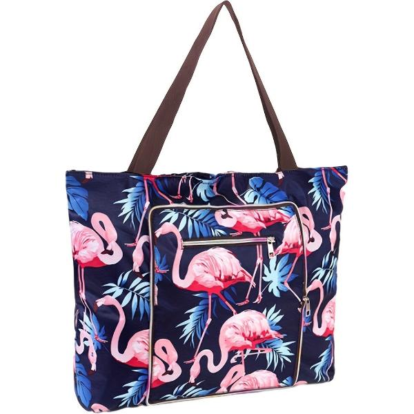 Foto van Livano Grote Ibiza Strandtas XL- Campingtas - Zwemtas - Weekendtas - Waterbestendig - Zandbestendig - Flamingo