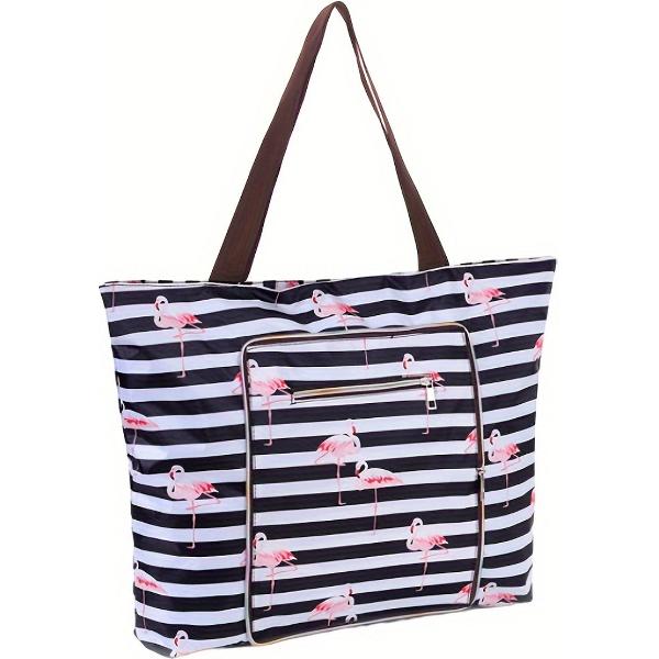 Foto van Livano Grote Ibiza Strandtas XL- Campingtas - Zwemtas - Weekendtas - Waterbestendig - Zandbestendig - Flamingostrepen