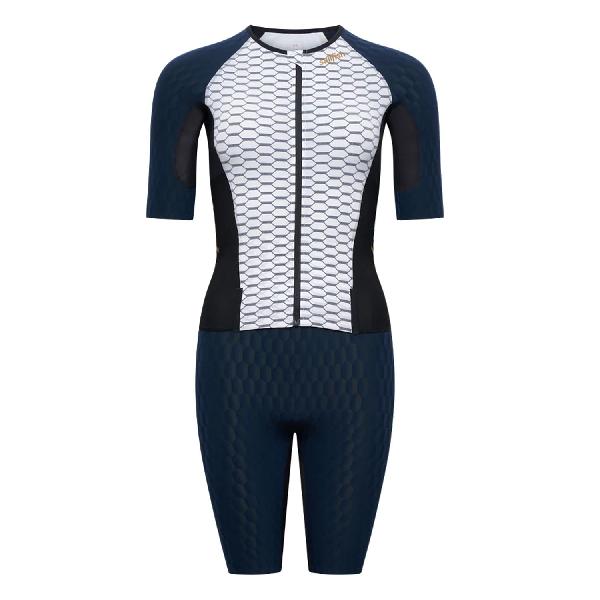 Foto van Sailfish Aerosuit pro 3 trisuit korte mouw donker blauw/wit dames