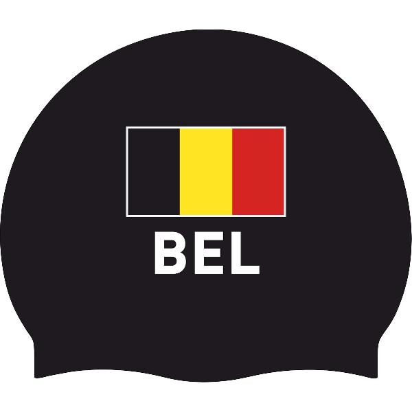 Foto van Silicone Badmuts zwart met Belgische Vlag