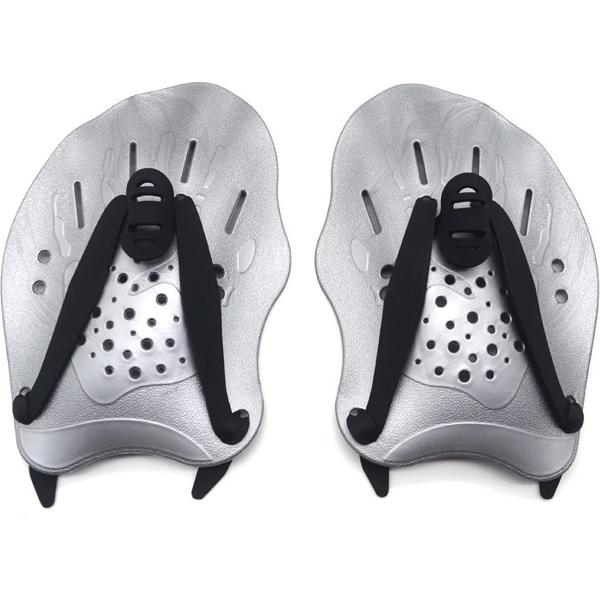 Foto van Somstyle Handpeddels Zwemmen - Maat S-M - Zwempaddles - Verhoogd Zwemkracht - Zwemvliezen Hand - Zilverkleurig