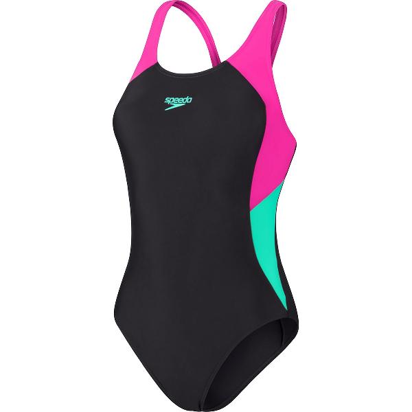 Foto van Speedo Colourblock Splice Muscleback Zwart/Paars Dames Sportbadpak - Maat 38