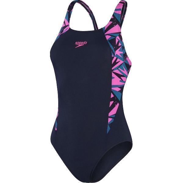 Foto van Speedo HyperBoom Splice Muscleback Marine/Paars Dames Sportbadpak - Maat 36