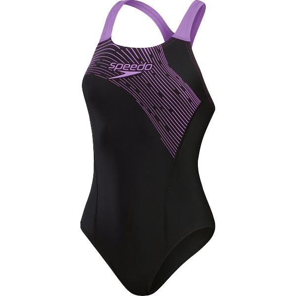 Foto van Speedo Medley Logo 1 Piece Zwart/Paars Sportbadpak - Maat 44