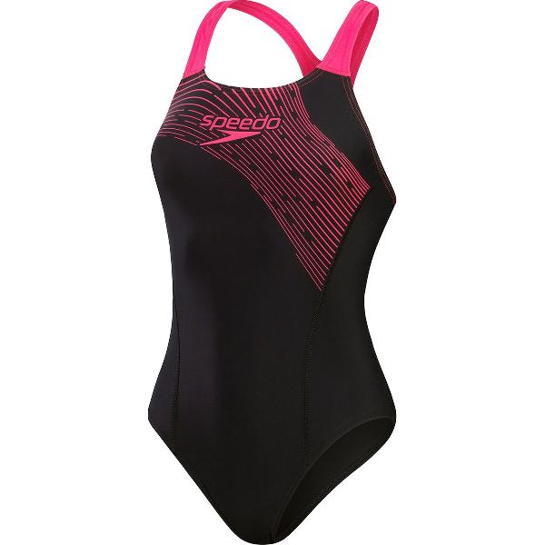 Foto van Speedo Medley Logo 1 Piece Zwart/Roze Sportbadpak - Maat 42