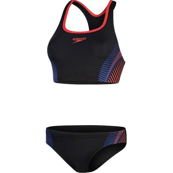 Foto van Speedo Placement 2 Piece Zwart/Rood Dames Sportbadpak - Maat 44