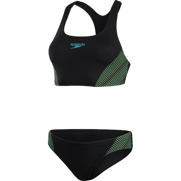 Foto van Speedo Placement 2 pieces Badpak Dames - Zwart / Groen - Maat 42