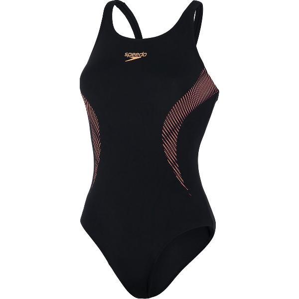 Foto van Speedo Placement Muscleback Dames - Zwart / Rood - maat 42