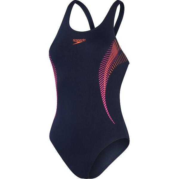 Foto van Speedo Placement Muscleback Marine/Roze Dames Sportbadpak - Maat 38