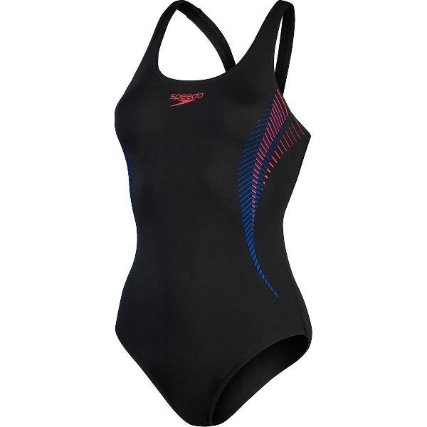 Foto van Speedo Placement Muscleback Zwart/Rood Dames Sportbadpak - Maat 36