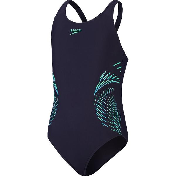 Foto van Speedo Placmement Muscleback Marine/Groen Meisjes Sportbadpak - Maat 128