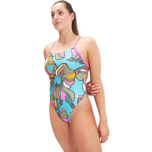 Foto van Speedo Womens Allover Digital Tie Back Fluo Arctic/Neon Violet/Fern Green/Mango