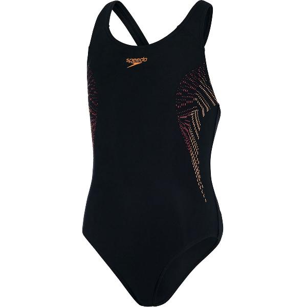 Foto van Speedo badpak Placement Muscleback Meisjes - Zwart/Oranje - Maat 116