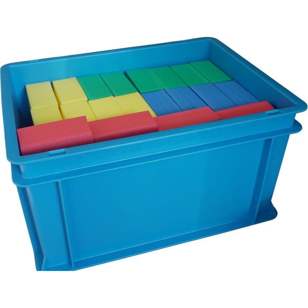 Foto van Spelblok Foamset | 20 blokken in kist | Blok 18 x 9 x 4 cm | Stevige opbergkist met foam blokken