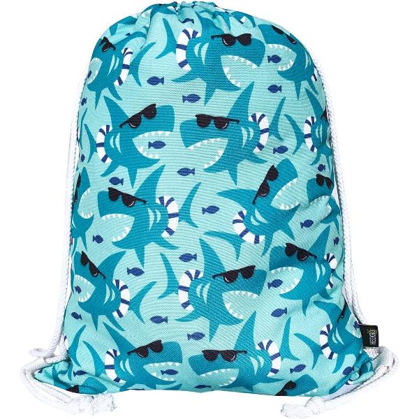 Foto van Sporttas Haai - met stevig rijgkoord - Ideale rugtas om te gebruiken als sporttas, zwemtas of gymtas.