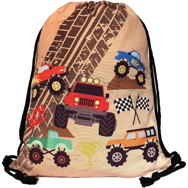 Foto van Sporttas Monster Truck - met stevig rijgkoord - Ideale rugtas om te gebruiken als sporttas, zwemtas of gymtas.